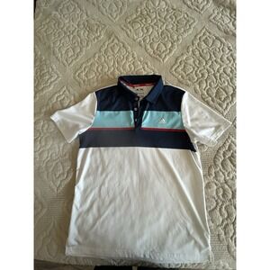 Adidas Climacool Polo Shirt Mens M White Blue Short Sleeve Polyester Lightweight